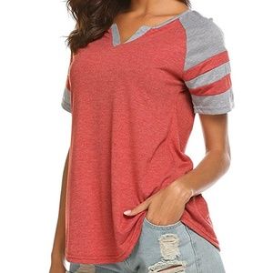 Summer V Neck Short Sleeve Baseball Shirts Blouse